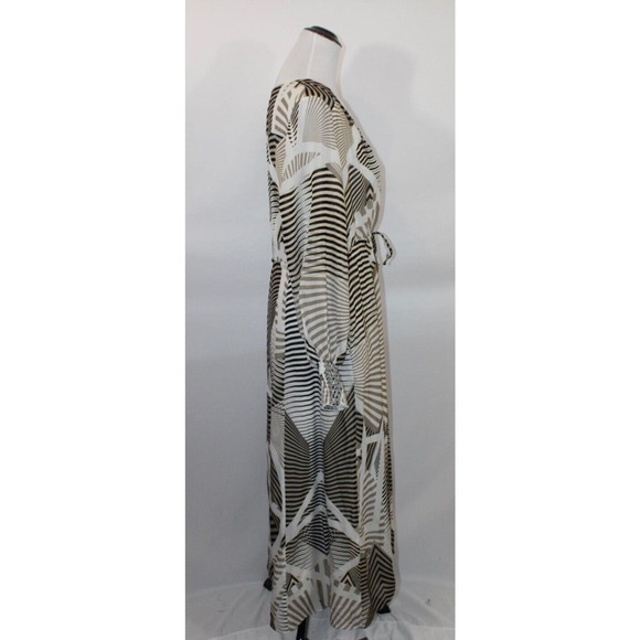 IVIELLE Sz 38 10 US White Tan Black Stripe Silk Maxi Dress Long Sleeve - Picture 6 of 10